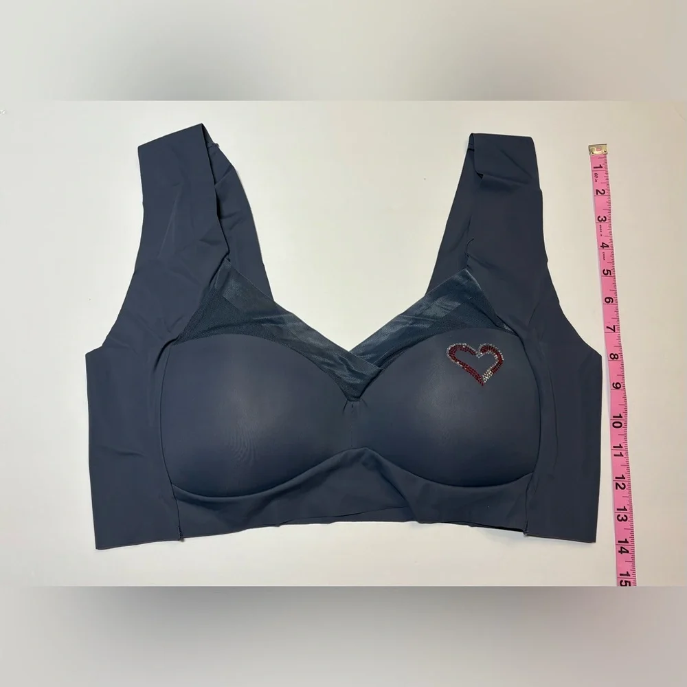 Source Unknown Gray Mesh Accent Bra w/ Heart Rhinestone Detail-For Comfort‎
